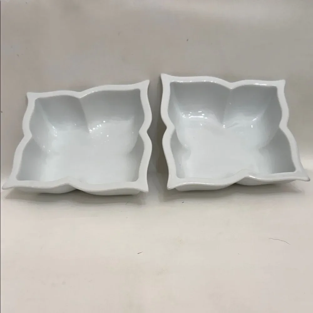 Pier 1 Butterfly 6.5 Square White Porcelain Square Bowls 2 Soup Cereal Salad